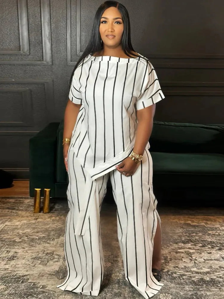 2 Piece Women Sets 2025 Plus Size Summer Autumn Matching Sets Print Two Pieces Sets Top Pants Suits Outfits Clothing