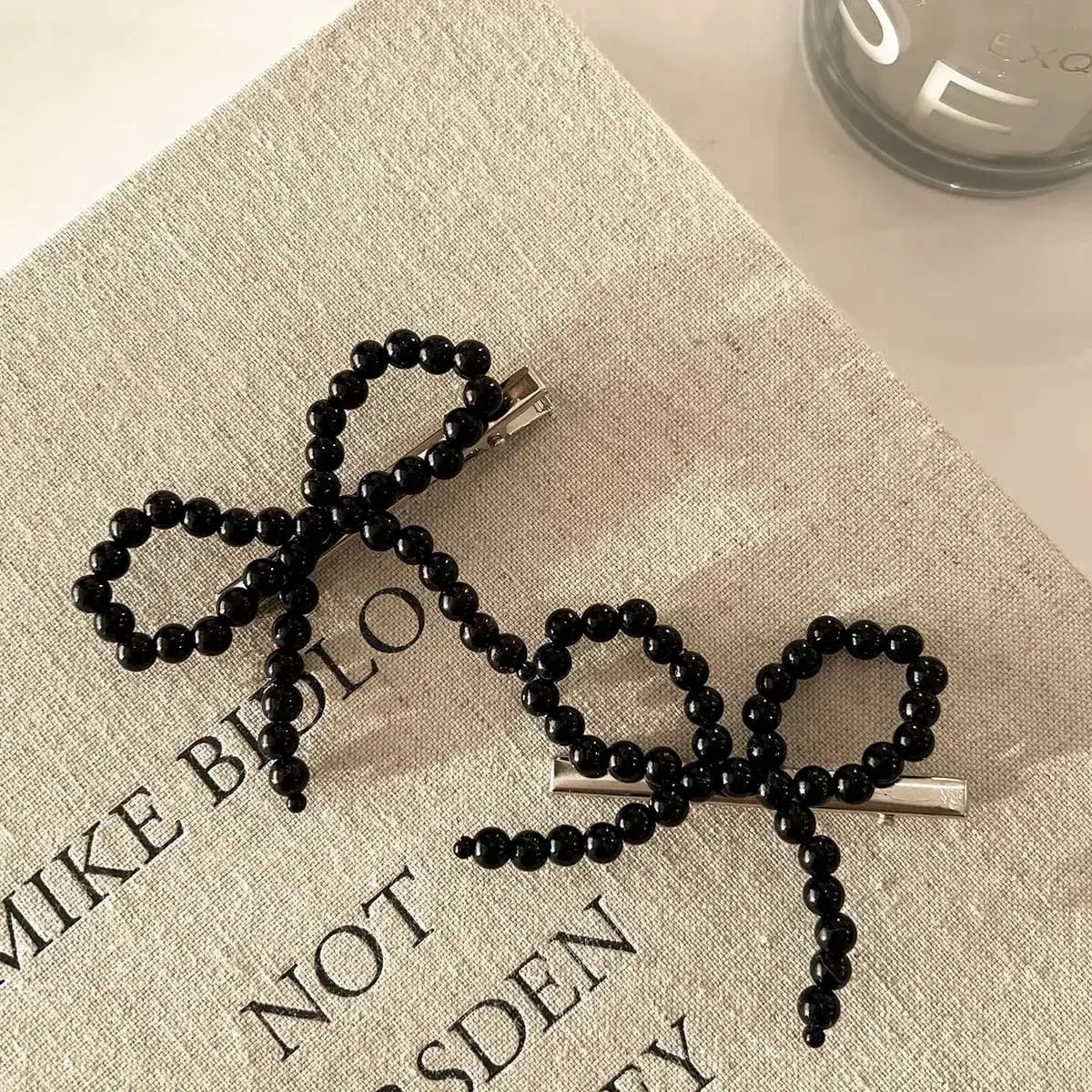 New Korean Fashion Women Pearl Hair Clips Pins Cute Girls Pearl Hairclip Bows Hairpin Metal Hair Clips Y2k Girl Hair Accessories black