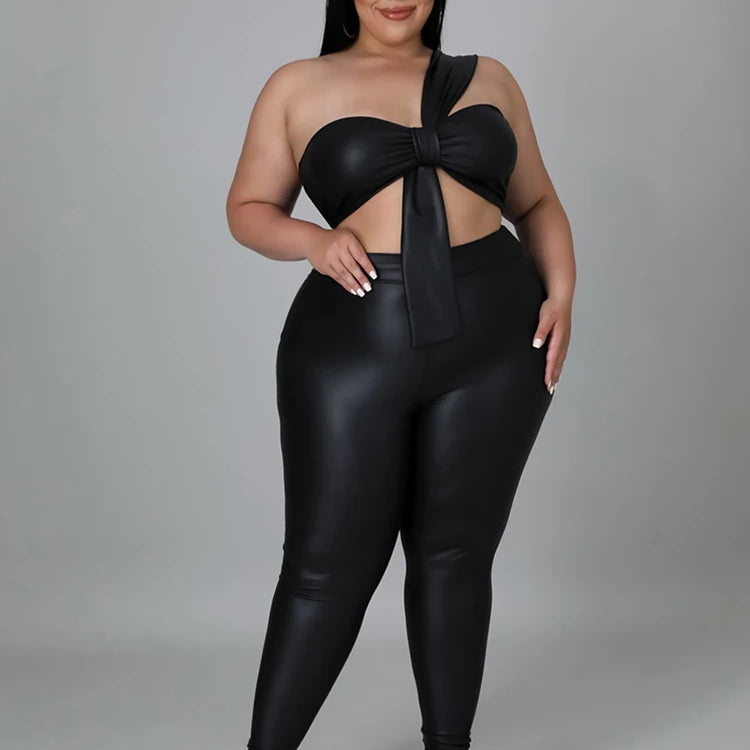 Two Piece Set for Women Strapless Crop Top and Pants Tight Night Club Outfit Sexy Set Plus Size Suit Wholesale Dropshipping black