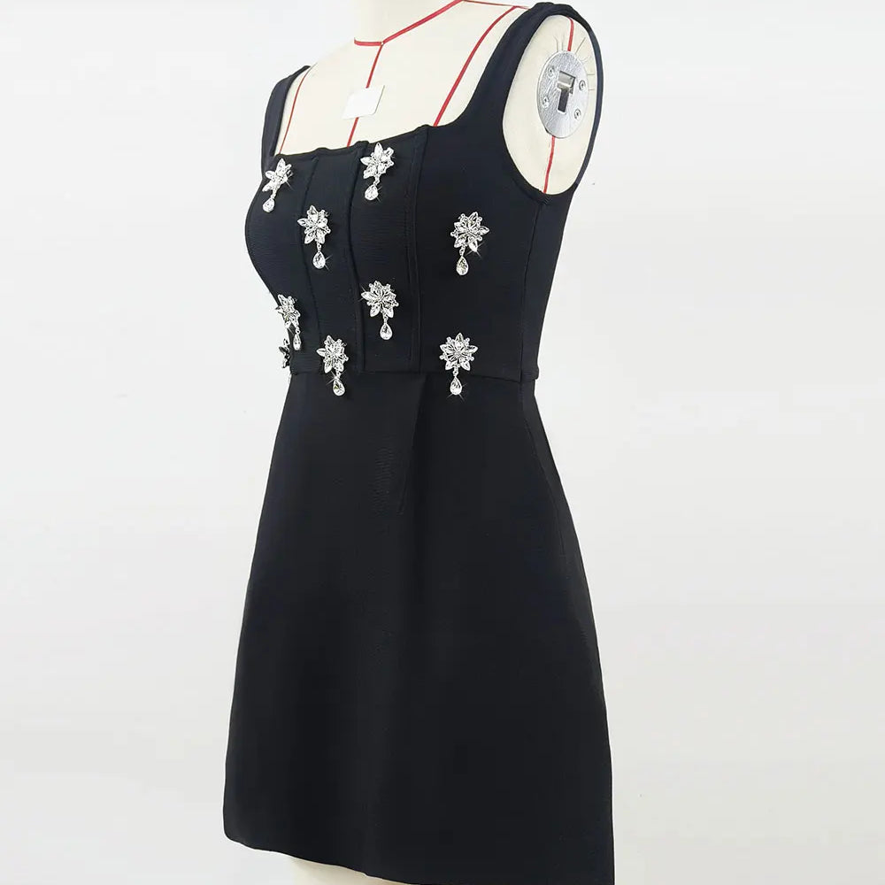 2025 Elegant Women's 3D Diamond Flower Bandage Dress Camisole Sleeveless A-line Mini Dresses Cocktail Banquet Dress Vestidos