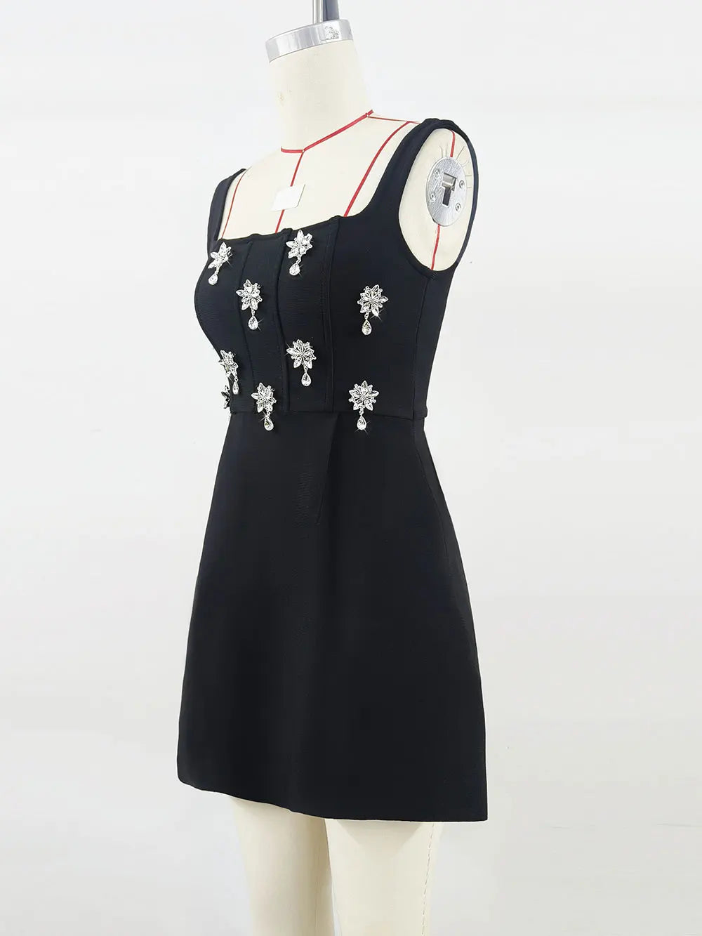 2025 Elegant Women's 3D Diamond Flower Bandage Dress Camisole Sleeveless A-line Mini Dresses Cocktail Banquet Dress Vestidos