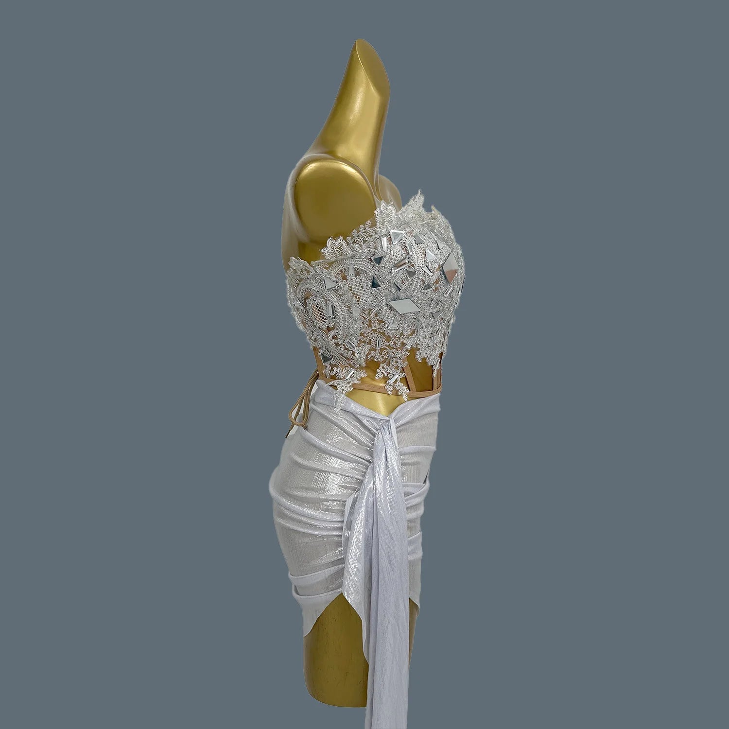 High-end Birthday Party Crop Tops Asymmetrical Mini Skirt 2Pcs Set Stage Performance Wear Nightclub Women Sexy Dress Set Baicai