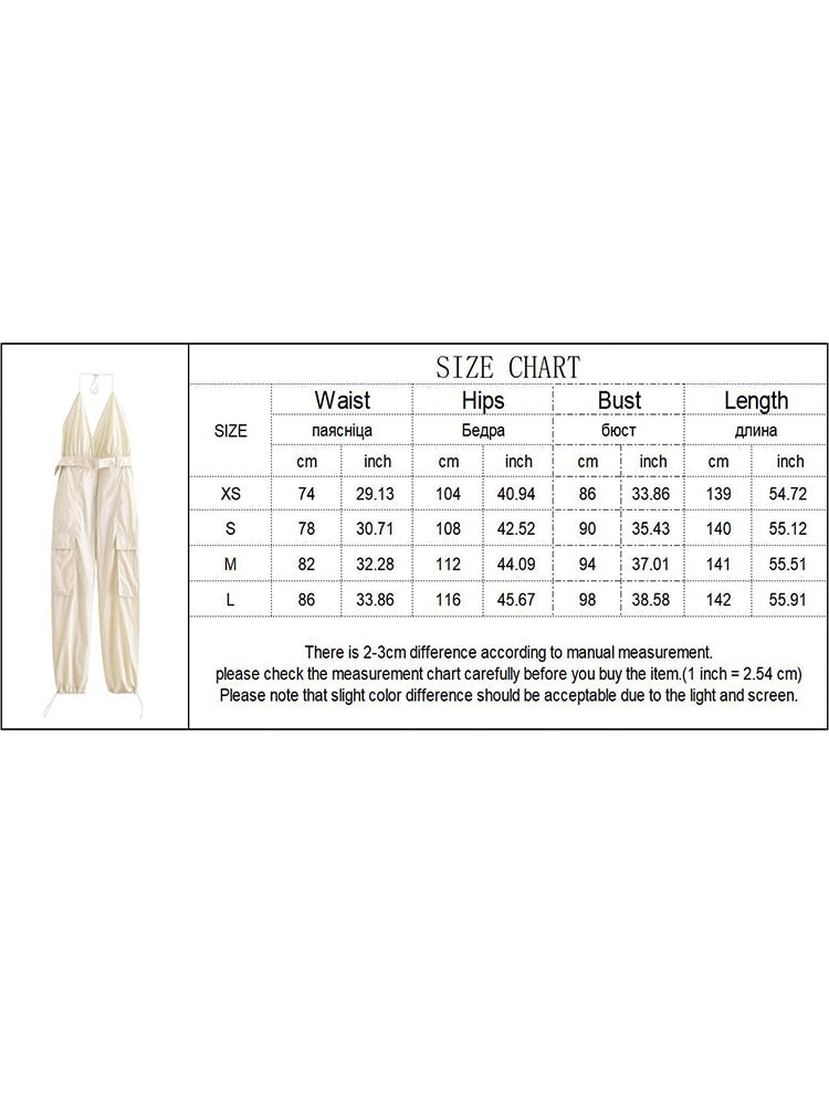 TRAF Summer Women Safari Style Jumpsuit With Belt 2024 New Female Solid Pocket Decoration Deep V-Neck Backless Camisloe Bodysuit