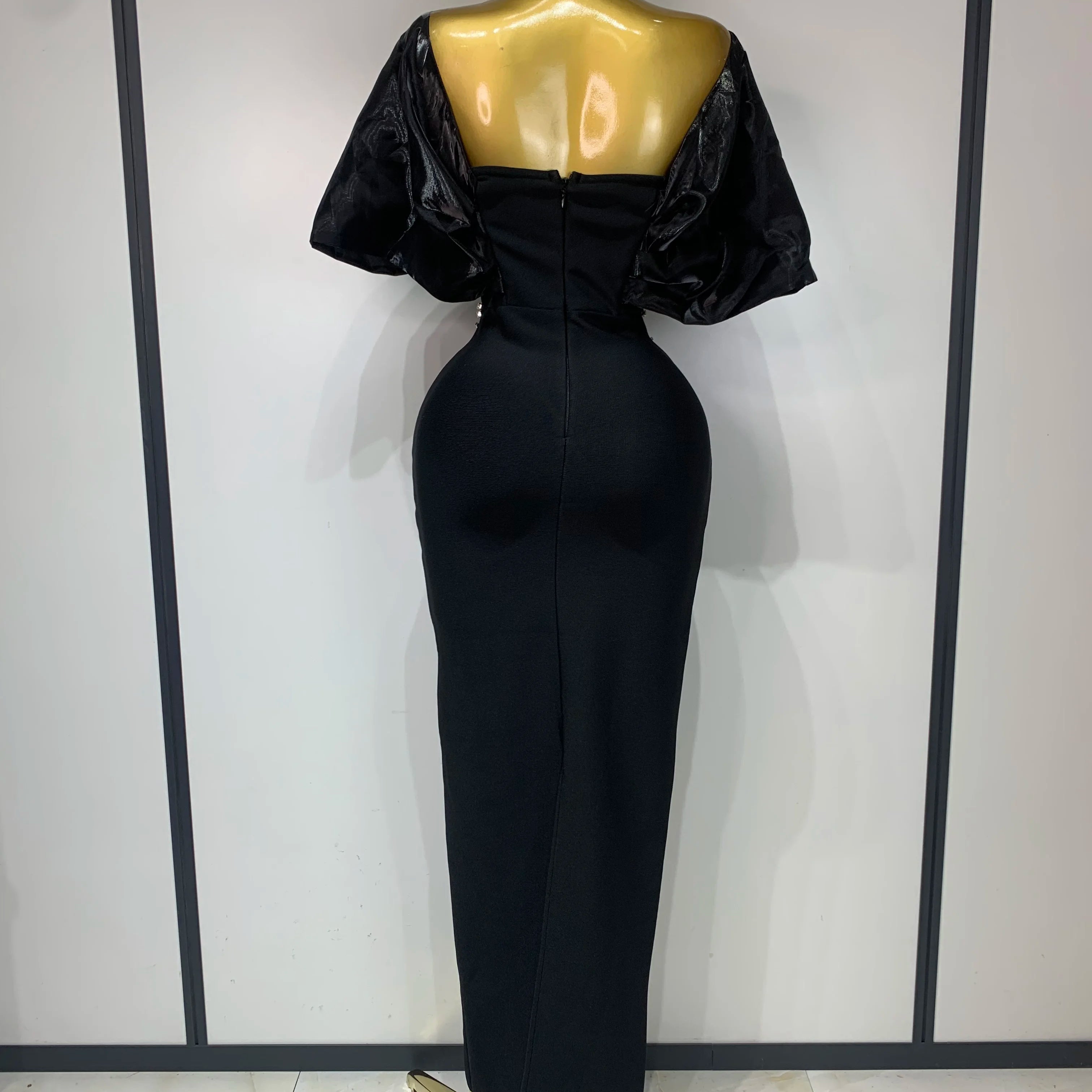 Women Sexy Backless Sparkly Diamonds Black Long Bodycon Bandage Dresses Luxury Birthday Party Celebrity Elegant Knitted Clothing