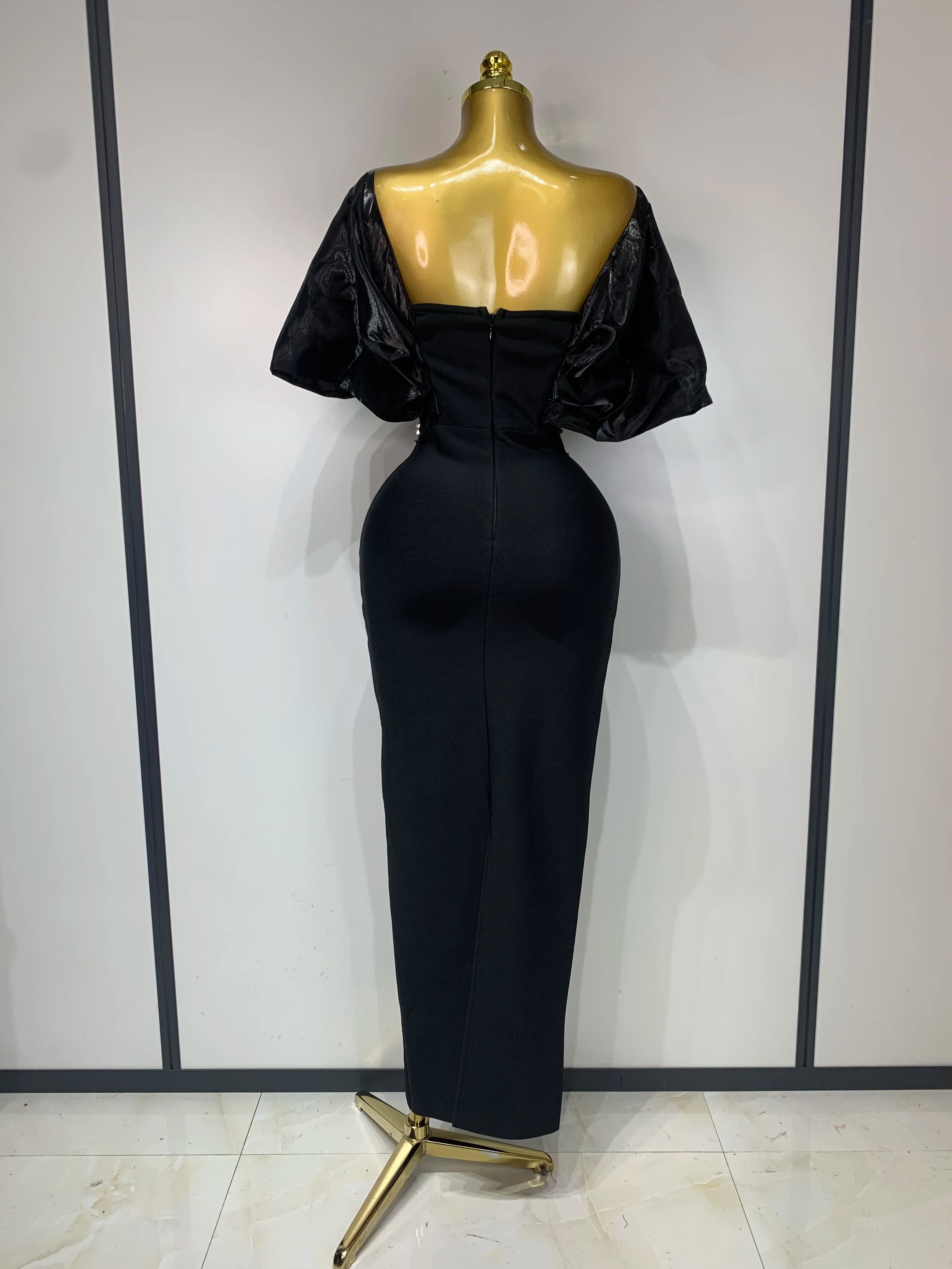 Women Sexy Backless Sparkly Diamonds Black Long Bodycon Bandage Dresses Luxury Birthday Party Celebrity Elegant Knitted Clothing