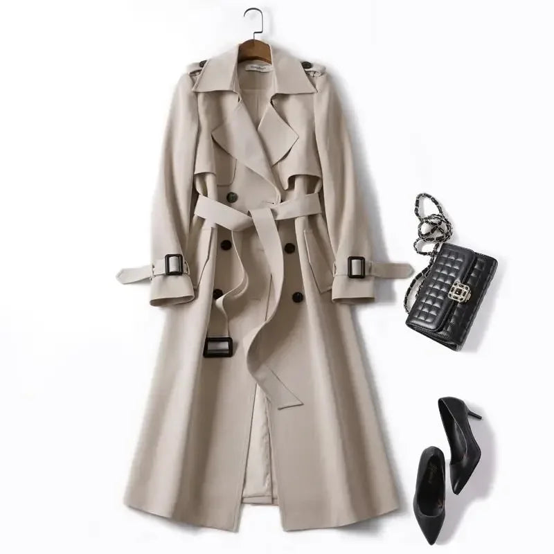 Autumn Elegant Long Women Trench Lace Up Waist Casual Solid V Neck Overcoat Plus Size Long Sleeve Windbreaker Female Trench 1 1