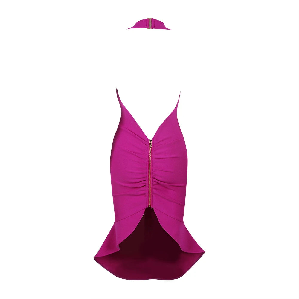 2023 New Women Sexy Black Backless Ruffles Rayon Bandage Dress Elegant Club Party Dress Vestidos