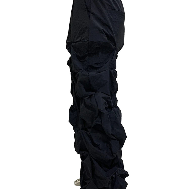 Lautaro Autumn Long Black Waterproof Stacked Pants for Mens with High Elastic Waist Luxury Designer European Fashion Clothing