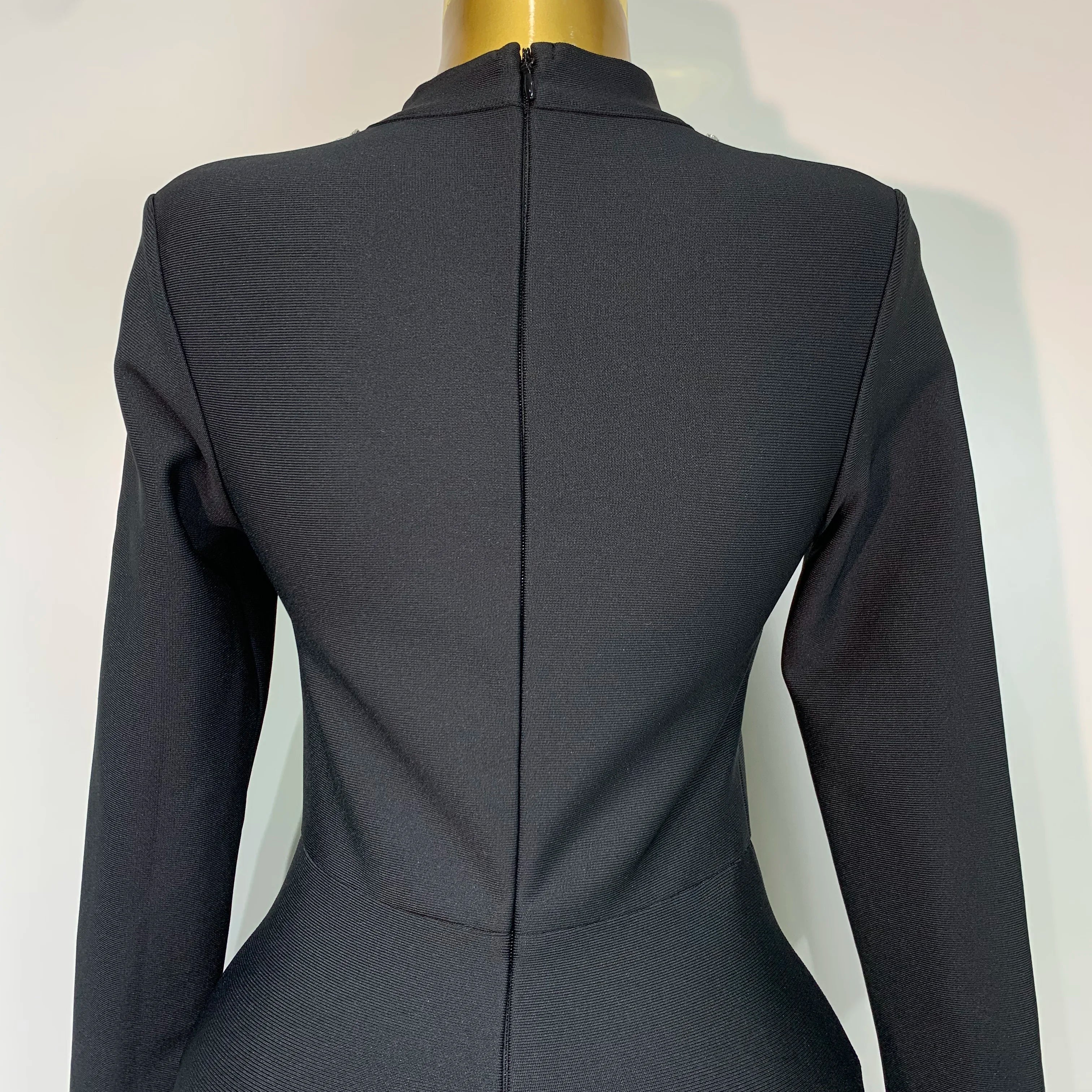 Women Long Sleeve Sexy Shinning Crystal High Split Bodycon Long Bandage Dresses Elegant Evening Party Birthday Cocktail Outfit