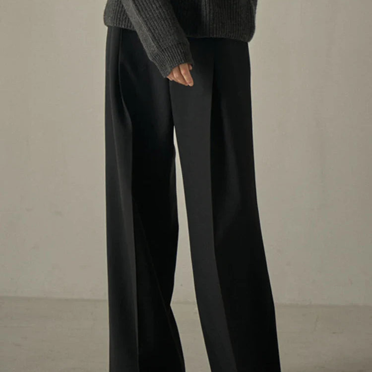 [LANMREM] Office Lady Pleated High Waist Pants For Women Spring New Solid Wide Leg Trousers Fashion Clothing 26D8020 Black