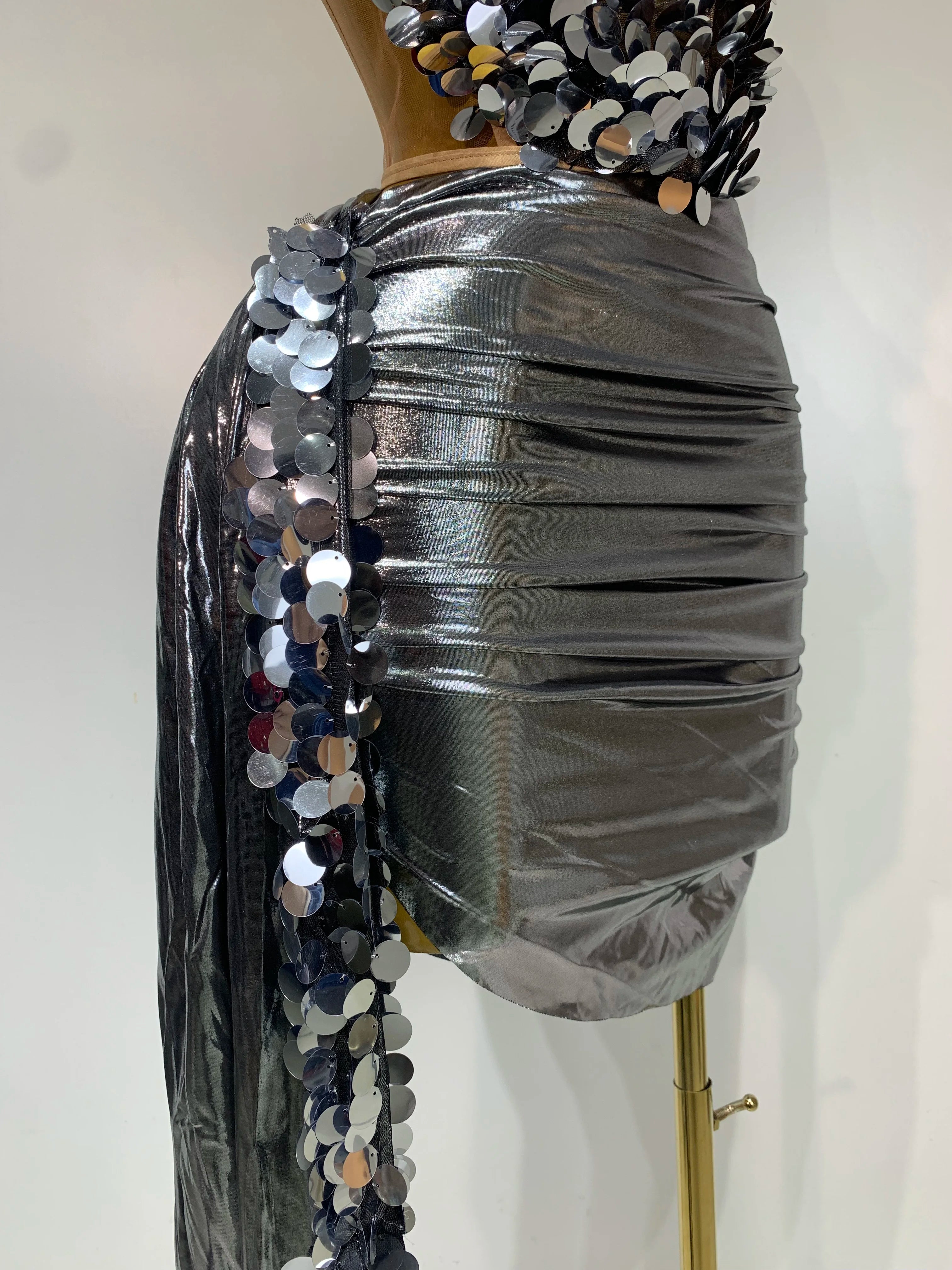 Sparkly Sequin Two Piece Set Sexy Strapless Backless Women's Outfit Evening Party Nightclub Stage Performance Dance Costume