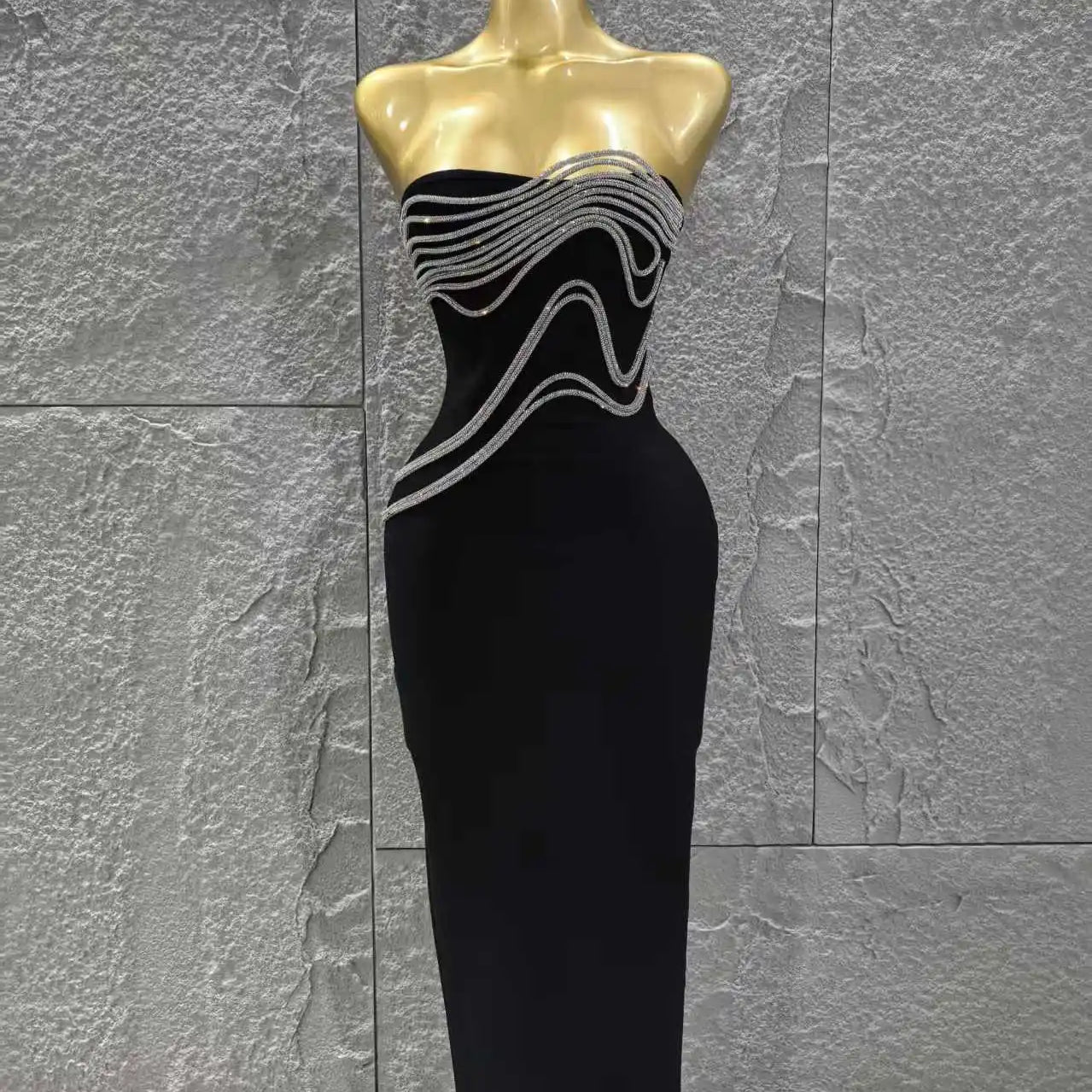 High Women Sexy Strapless Shinning Sequins Bodycon Long Bandage Dress Celebrate Evening Party Cocktail Outfit Vestido