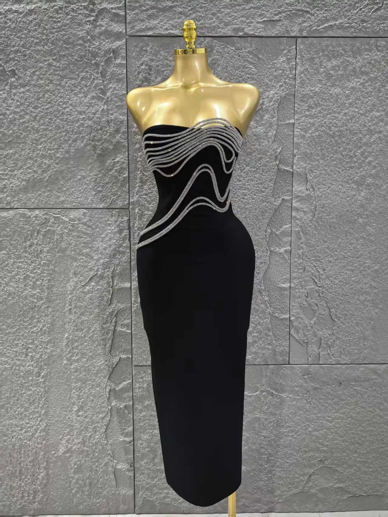 High Women Sexy Strapless Shinning Sequins Bodycon Long Bandage Dress Celebrate Evening Party Cocktail Outfit Vestido