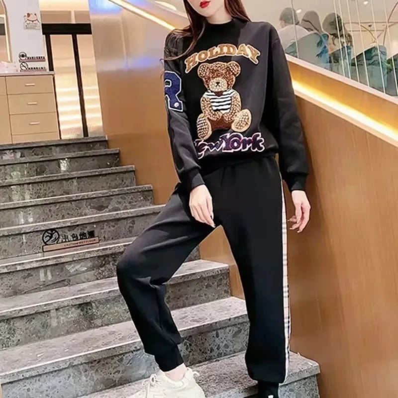 Women's Casual Sweat Suit Spring And Autumn Winter New Fashion Plush Sweater Tube Top Pants Matching 2 Two Piece Sets For Women