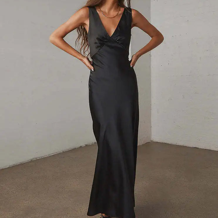 Floral Print Female Long Dress High Waist Lace-up V-neck Slim Sleeveless Fashion Sundress Casual Summer Dress Vestido Robe 618 black