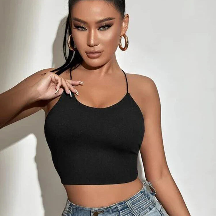 Summer New SXY Backless Lace Up Crop Cami Top