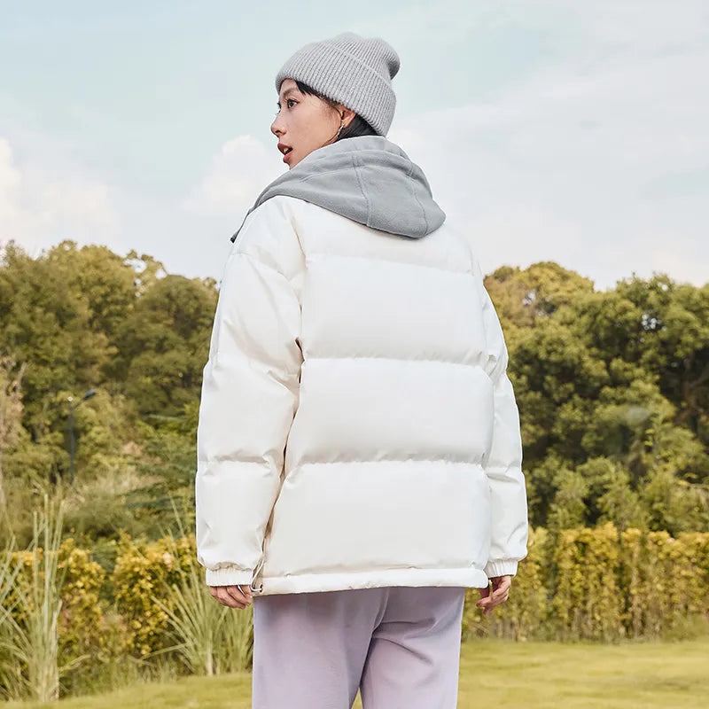 Semir Down Jacket Women Hooded Splicing Fake Two Winter New Oversize Flower Thick Coat Sweet