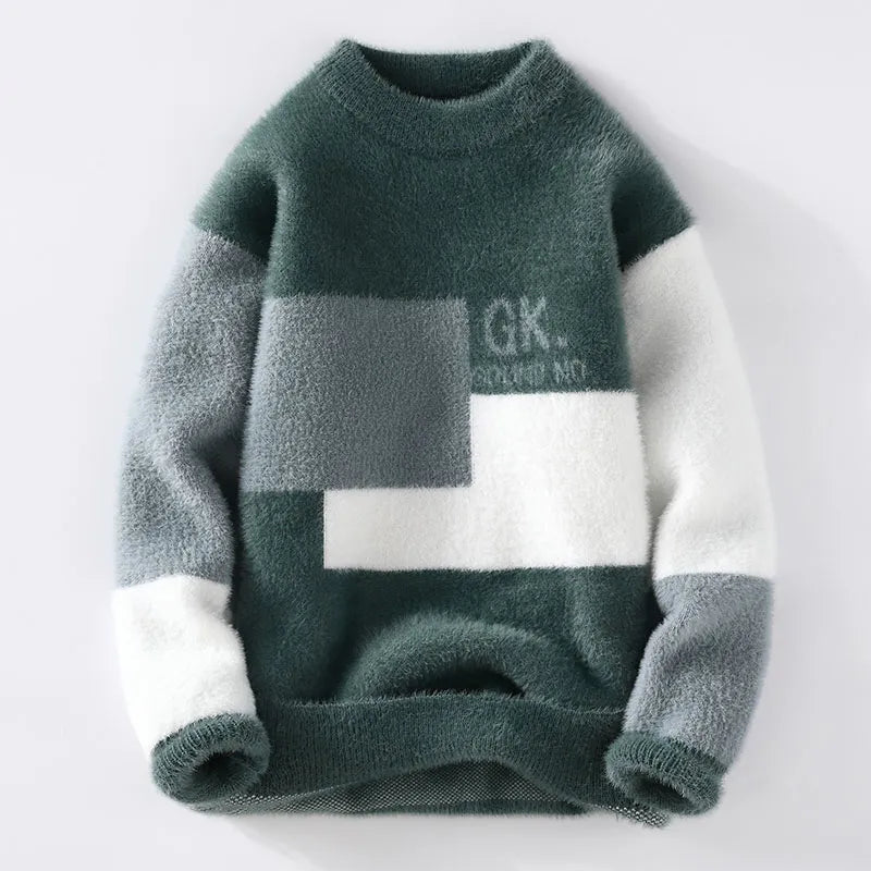 Winter Fashion Sweater Men Knitwear Thick Warm Knitted Pullover Mens Sweaters Casual Loose Male Jumpers green