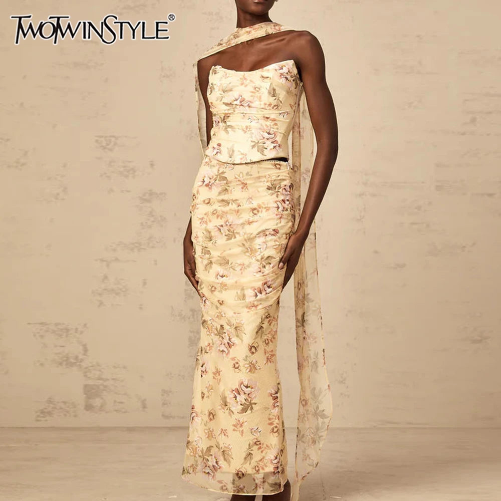 Colorblock Slimming Spliced Mesh Dresses for Women Strapless Sleeveless Patchwork Printing Dress Female Clothing