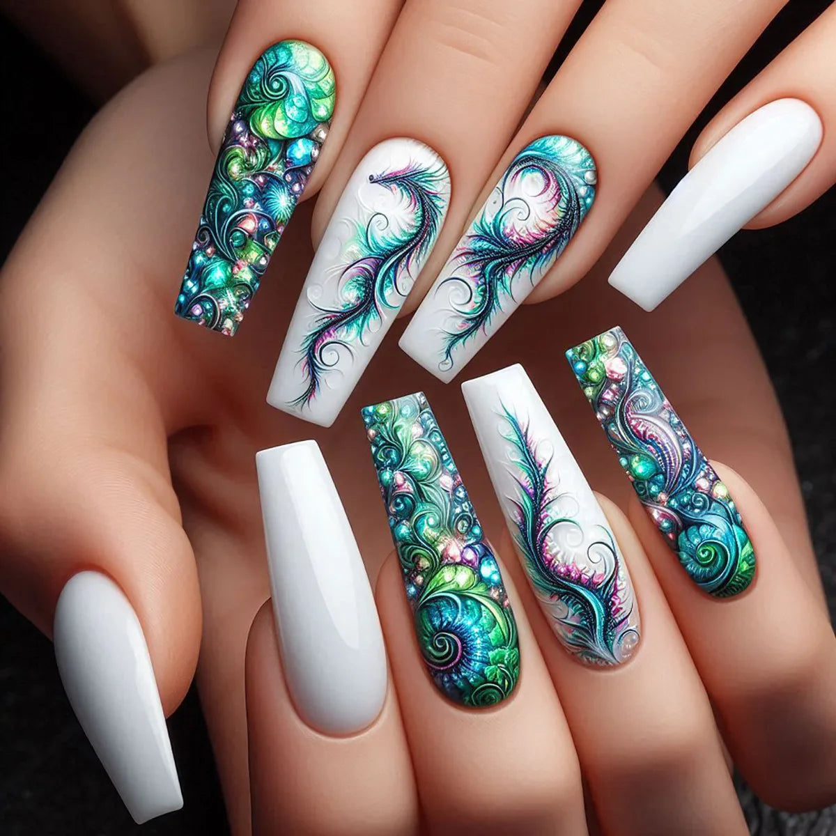 24pcs/set Short Medium long fake nails for women girls Spring summer flowers butterfly flamingo blue pink press on false nails 2065