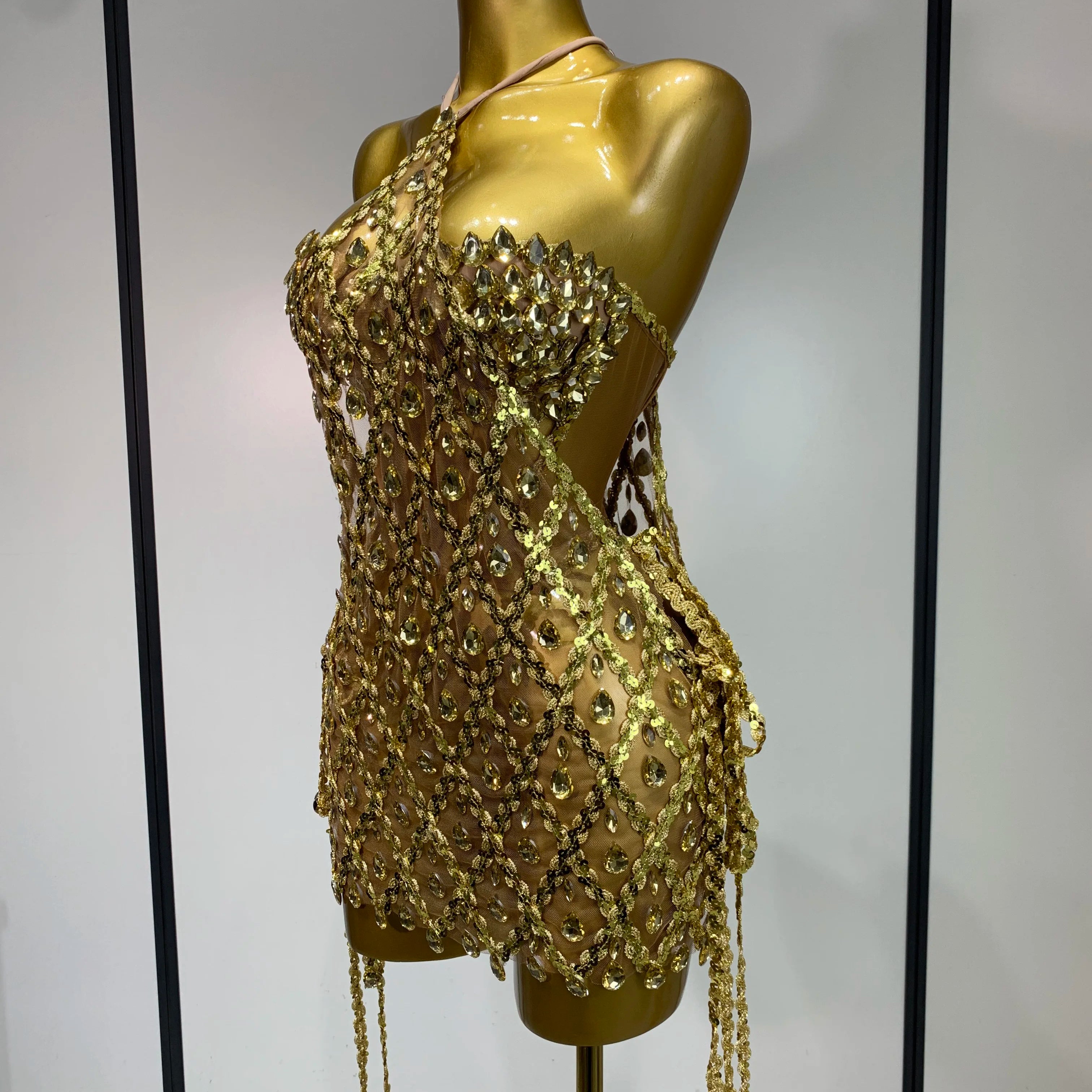 Sparkly Sequin Diamond Mesh Transparent Two Piece Set Women 2025 Sexy Evening Party Celebrate Birthday Photo Shoot Wear