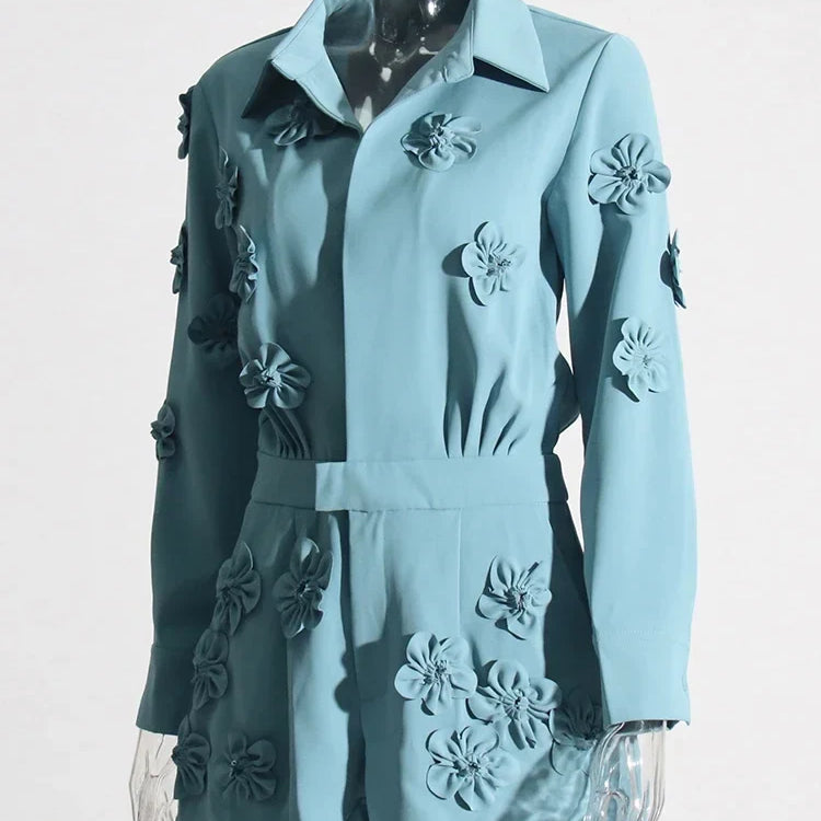 Floral Spliced Designer Casual Jumpsuits for Women Lapel Long Sleeve High Waist Temperament Office Lady Fashion Rompers Jumpsuit