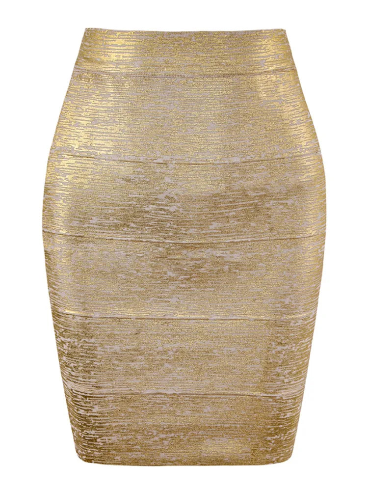Wholesale Women Summer Fashion Sexy Gold Bronzing Bandage Skirt 2022 Designer Night Club bodycon Pencil Skirt Faldas 46cm Gold