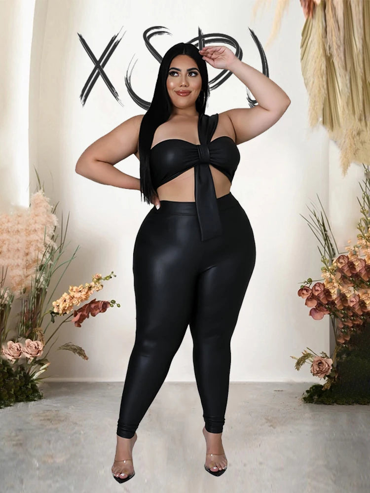 Two Piece Set for Women Strapless Crop Top and Pants Tight Night Club Outfit Sexy Set Plus Size Suit Wholesale Dropshipping