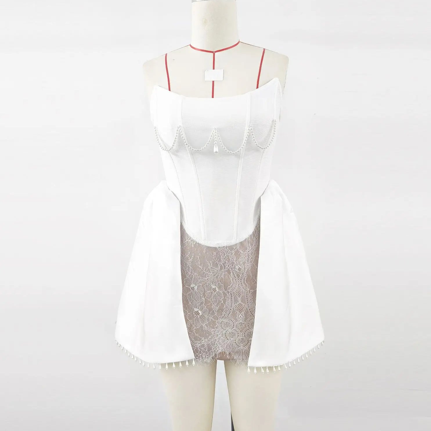 Black White Color Women Sexy Strapless Shinning Diamond Lace A-line Mini Dress Birthday Party Cute Girls'Phot Shoot Dress