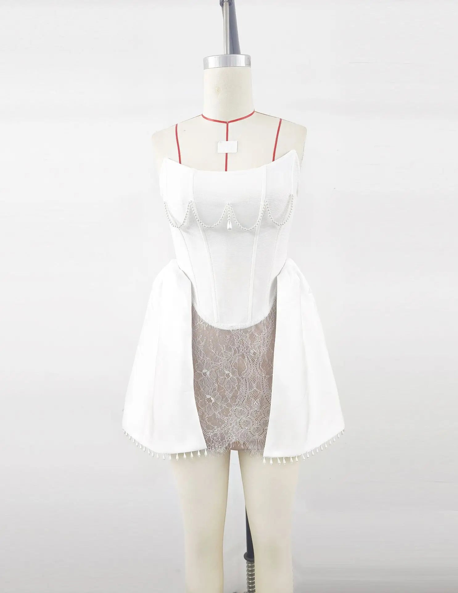 Black White Color Women Sexy Strapless Shinning Diamond Lace A-line Mini Dress Birthday Party Cute Girls'Phot Shoot Dress