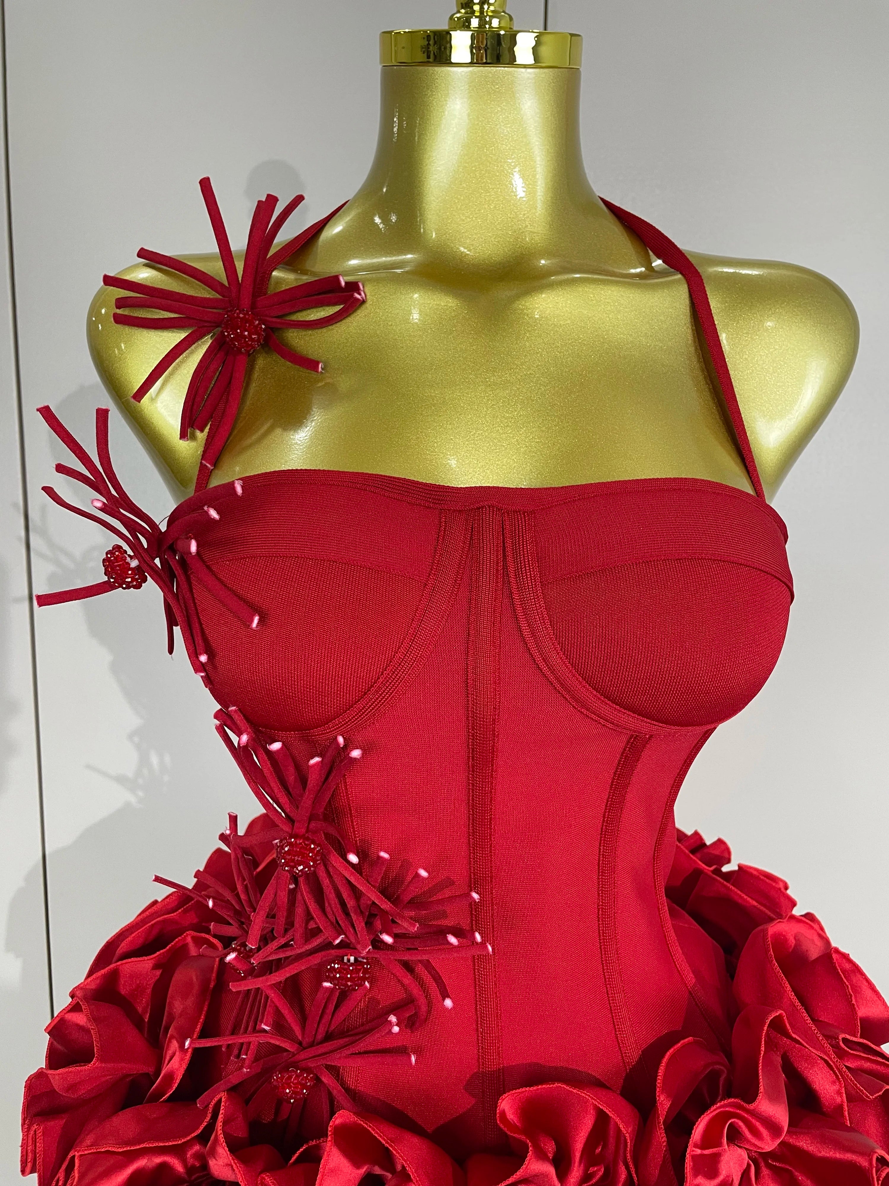 Women Sexy Halter Prom Gown Celebrity Club Two Piece Set Cocktail Elegant Fashion Luxury Birthday Party Red Black Bandage Outfit