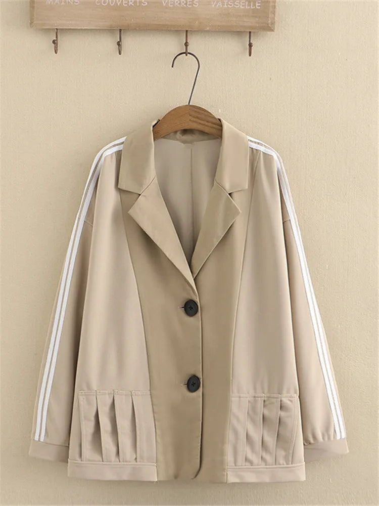 Plus Size Women's Suit Suit Collar Lapel Casual Jacket Elastic Waist Side White Strip Stitched Casual Suit Trousers Combination