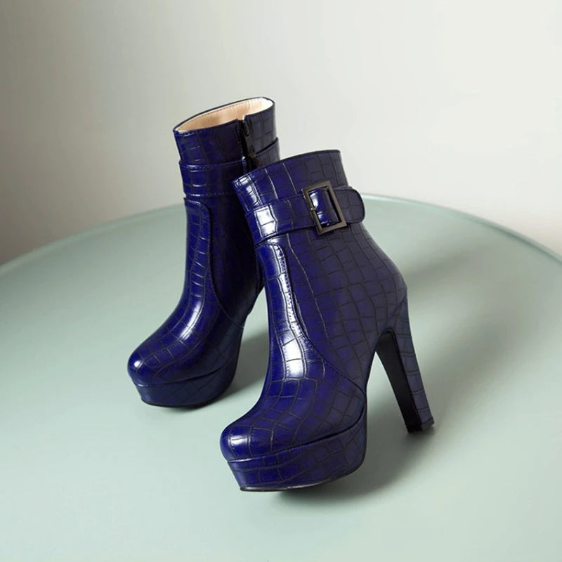 SIMLOVEYO 2021 Yellow Blue Platform Thick High Heeled Sexy Lady Shoes Big Foot Women Ankle Boots Big Size 33-50 BLUE