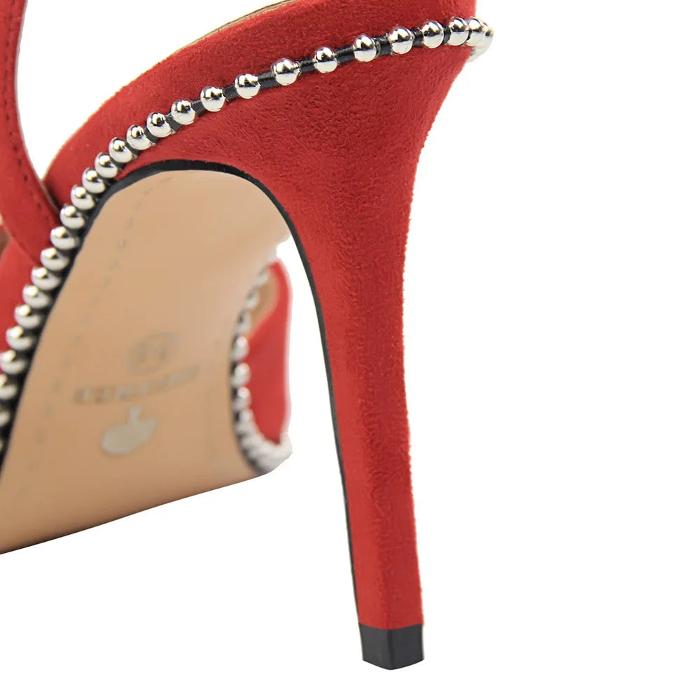 Women 9m High Heels Sandals Lady Suede Slingback Mules Sandles Summer Stripper Nightclub Dress Rivets Replica Hollow Party Shoes