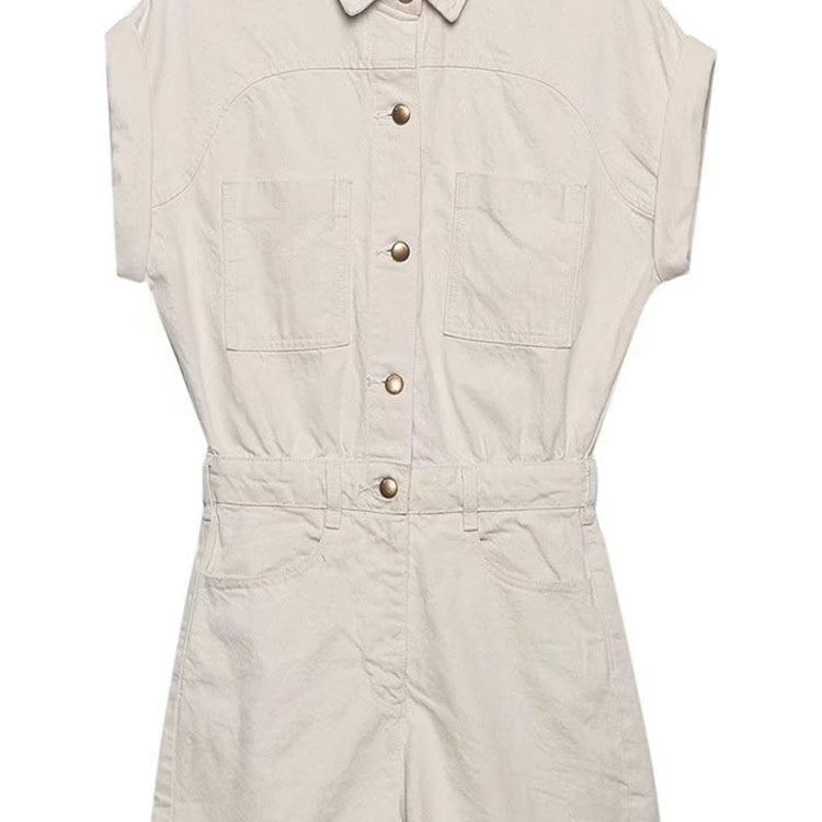 TARUXY Lapel Pocket Denim Jumpsuit Women Sexys Short Sleeve Slim Bodycon Ropa De Mujer Casual Overalls One Piece Womens Clothing
