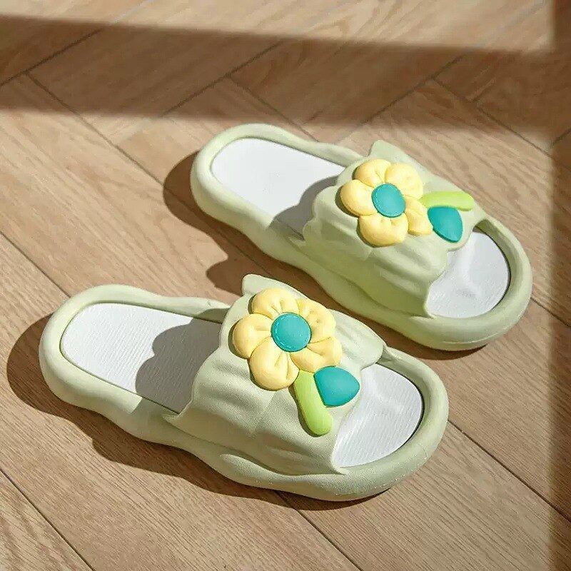 Slipper Women Men Summer Thick Bow Tie Slippers Women Indoor Home Sandals Couples Bathroom Slides Non-slip Soft House Slippers flower-4