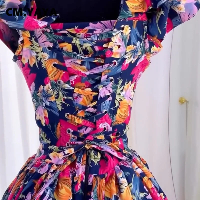 Women Ruffles Strapless Floral Print Long Irregular Dress Holiday Sweet Birthday Evening Sexy Party Dresses Vestidos