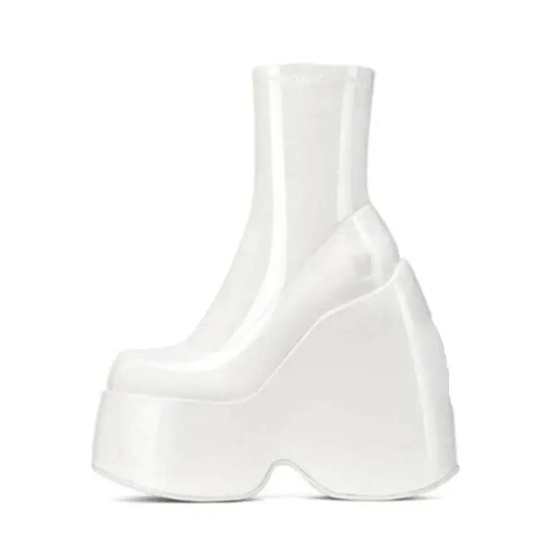 Brand Ladies Platform Boots Fashion Thick High Heels Women's Bootie Party Sexy Block Heel Shoes 44 White