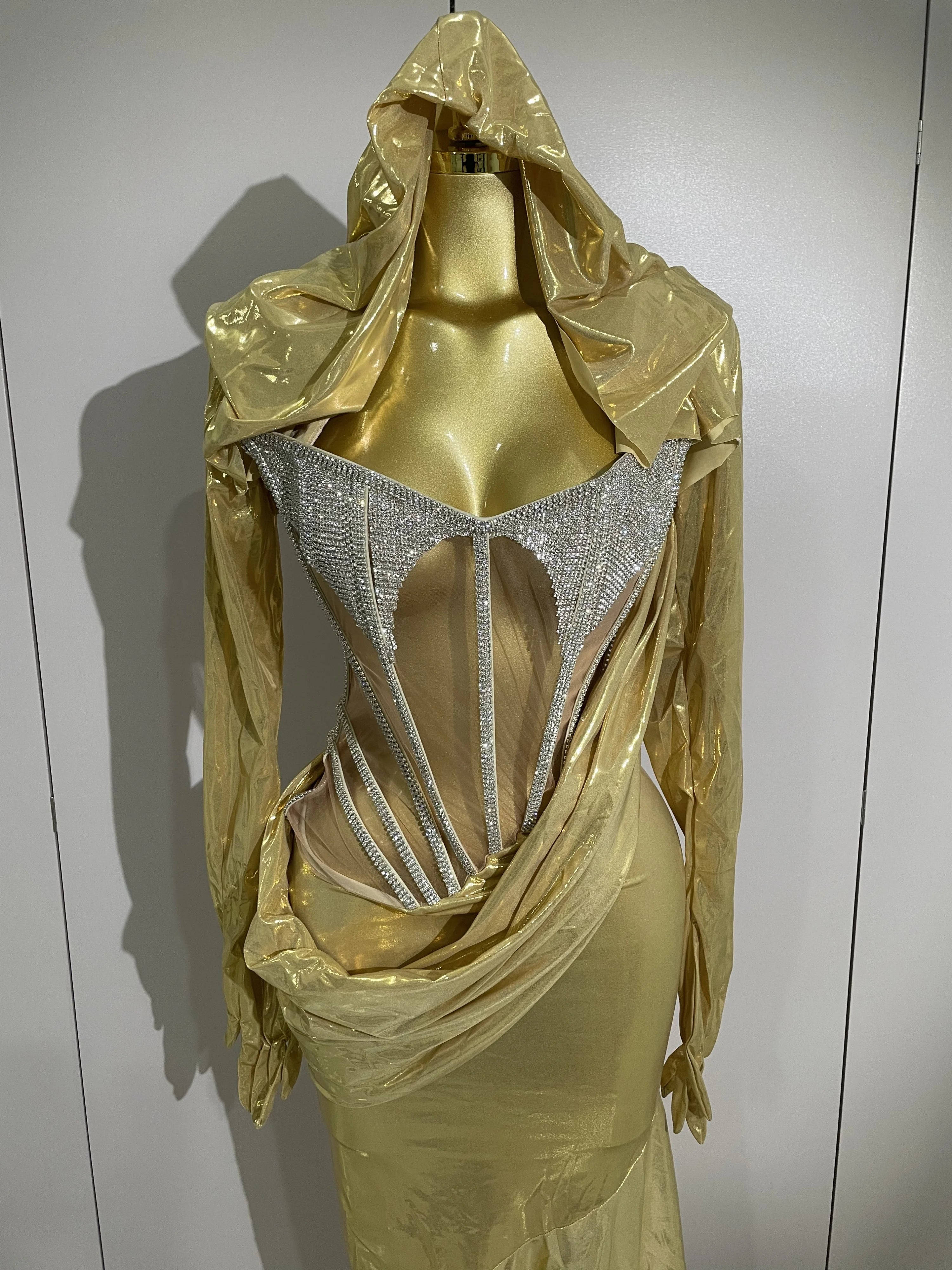 Sexy Sparkly Diamond Long Dress Two Pieces Sets Women Nightclub Party Celebrate Dance Singer Performance Costume Stage Outfit