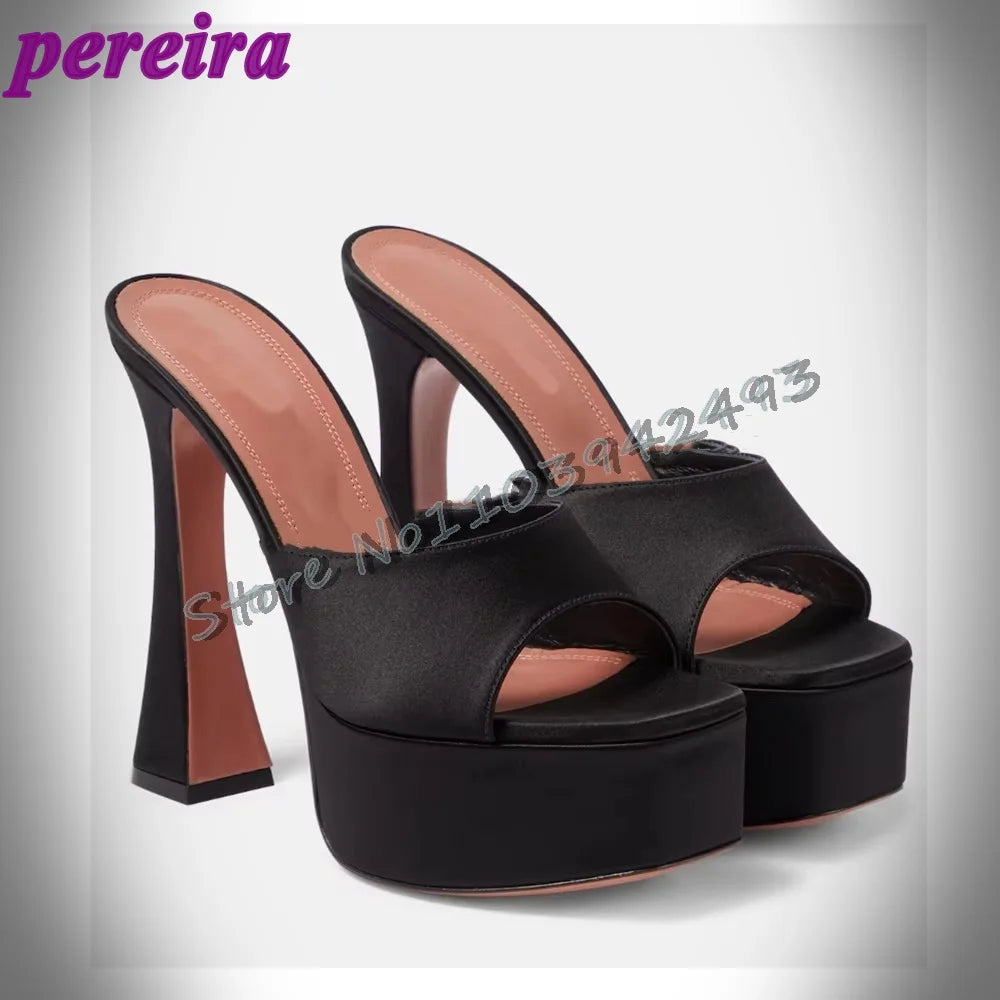 Black Velvet Platform Sandals Square Chunky Heels Women's High Heel Shoes for Party Wedding Female Dress Shoe Platform Sandals w black 1