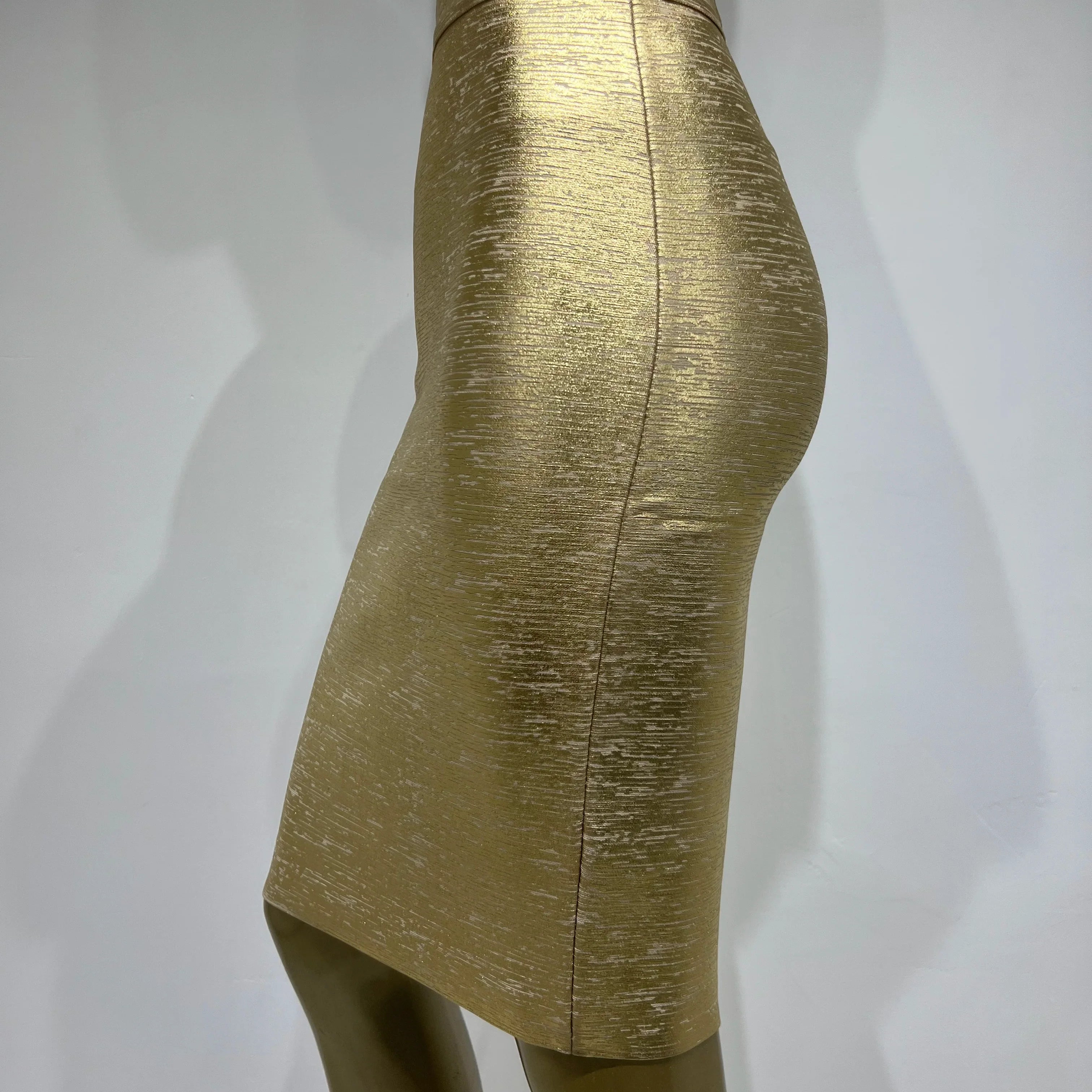 Women Summer Skirt Sexy Black Silver Gold Bronzing Bandage Skirt High Street Designer Skinny Party Midi Pencil Skirts 60cm