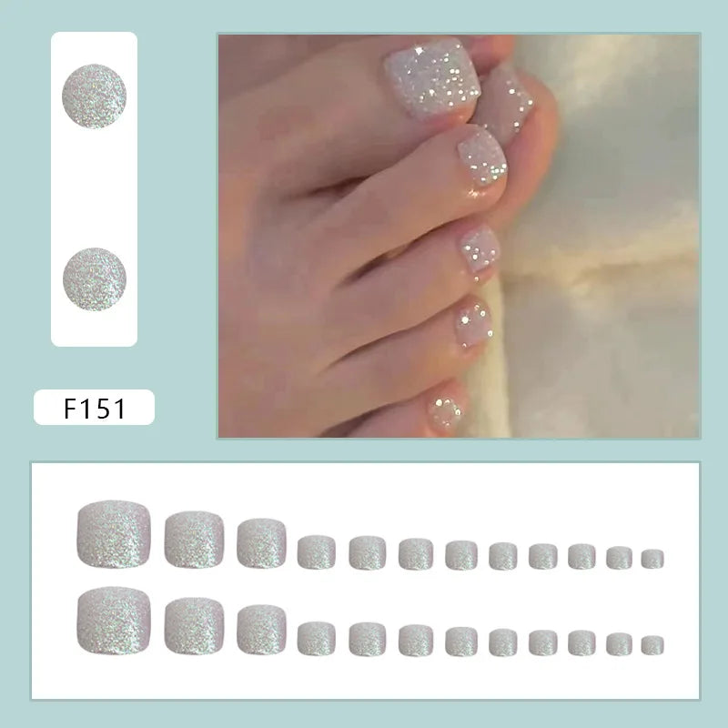 24pcs Summer Color False Toenails Purple Pink Sweet Korean Fake Toe Nails Wearable Detachable Square Head Press on Toenails 4