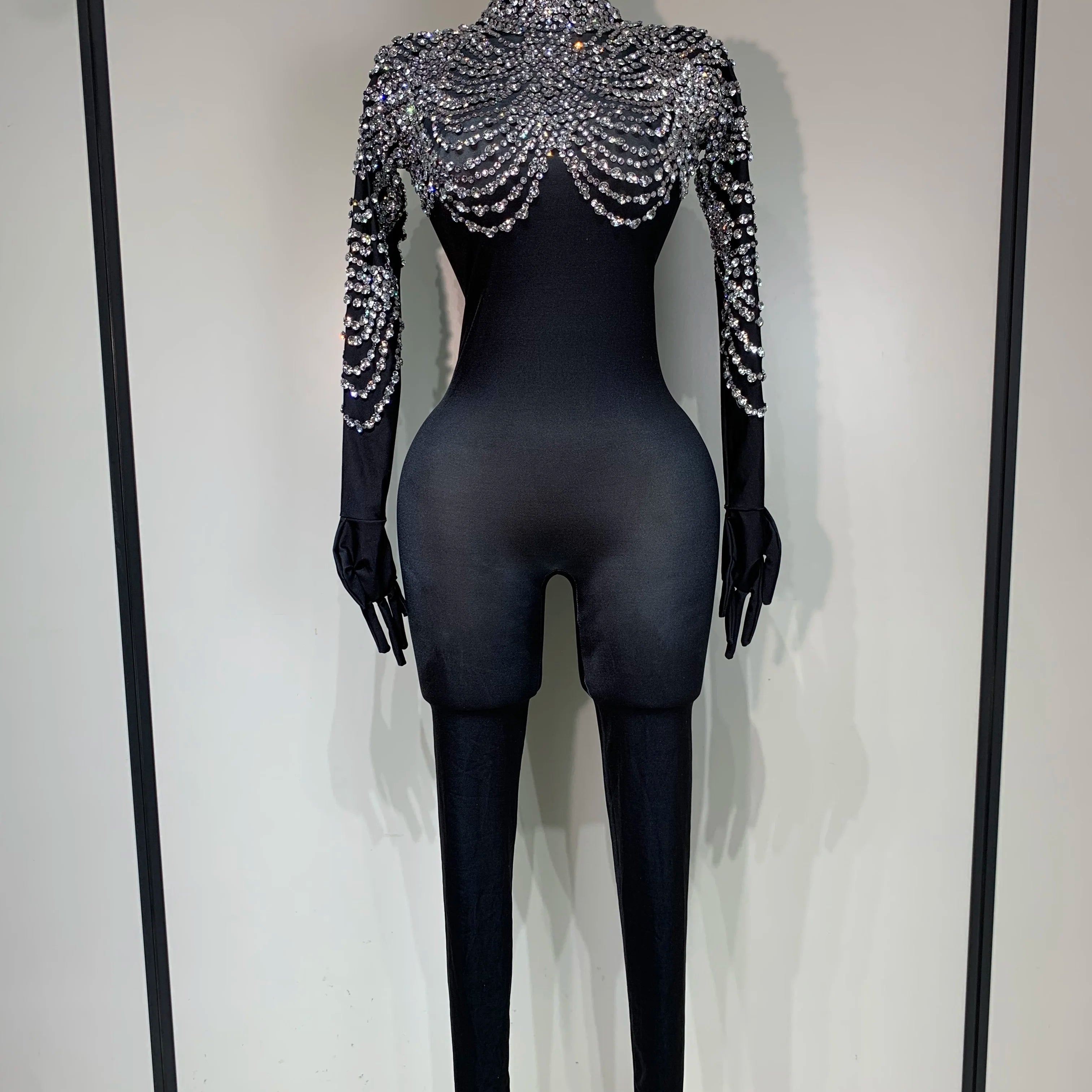 Stock Women Sexy Nightclub Evening Party Drag Queen Singer Dancer Stage Performance Costume Luxury Rhinestone Stretch Jumpsuit style 2
