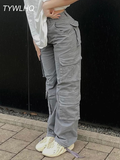 Pantalon Cargo Vintage Baggy Jeans pour femmes, mode Streetwear des années 90, poches, jambes larges, taille haute, pantalon droit en Denim Y2k 