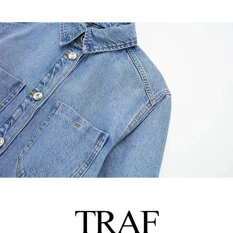 Women Retro Fashion Autumn Loose Long Sleeve Denim Jacket + High Waist Denim Midi Skirts Female 2 Pieces Set Ropa De Mujer