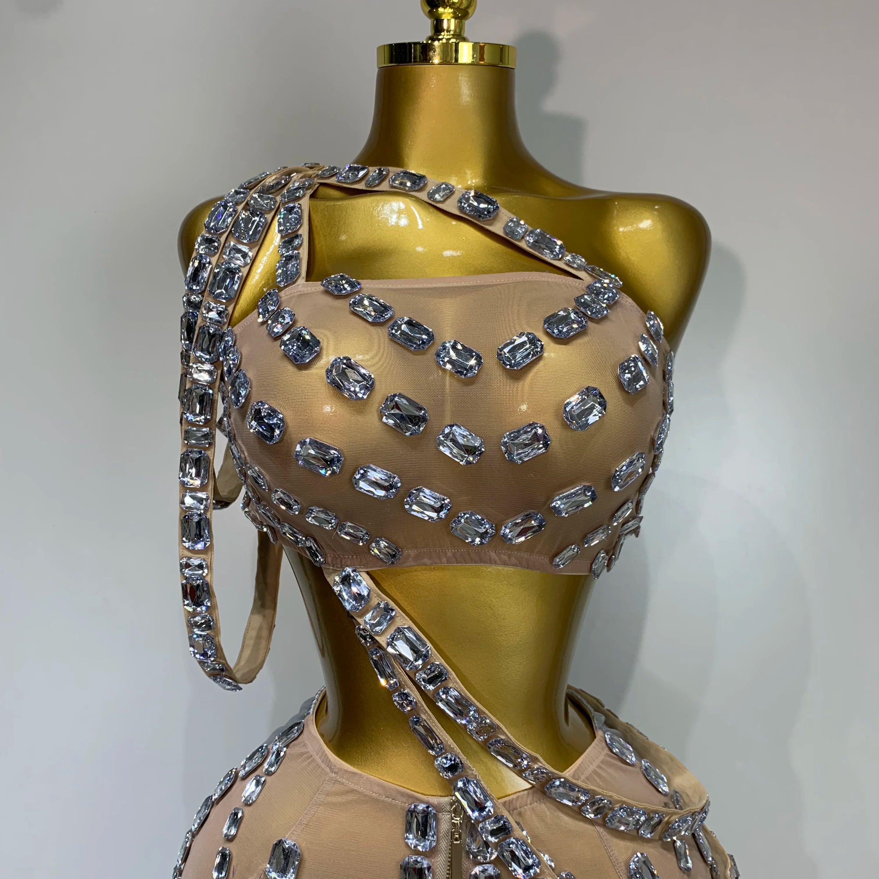 Celebrate Luxury Birthday Stage Show Wear Sparkling Rhinestones Two Pieces Set Sleelveless Evening Party Dresses Club Outfit