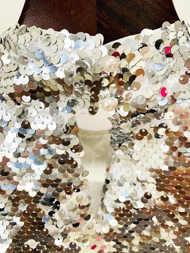 HIGH STREET Newest Fashion Designer Dress Women's Long Sleeve Glitter Sequined Ruffles Dress