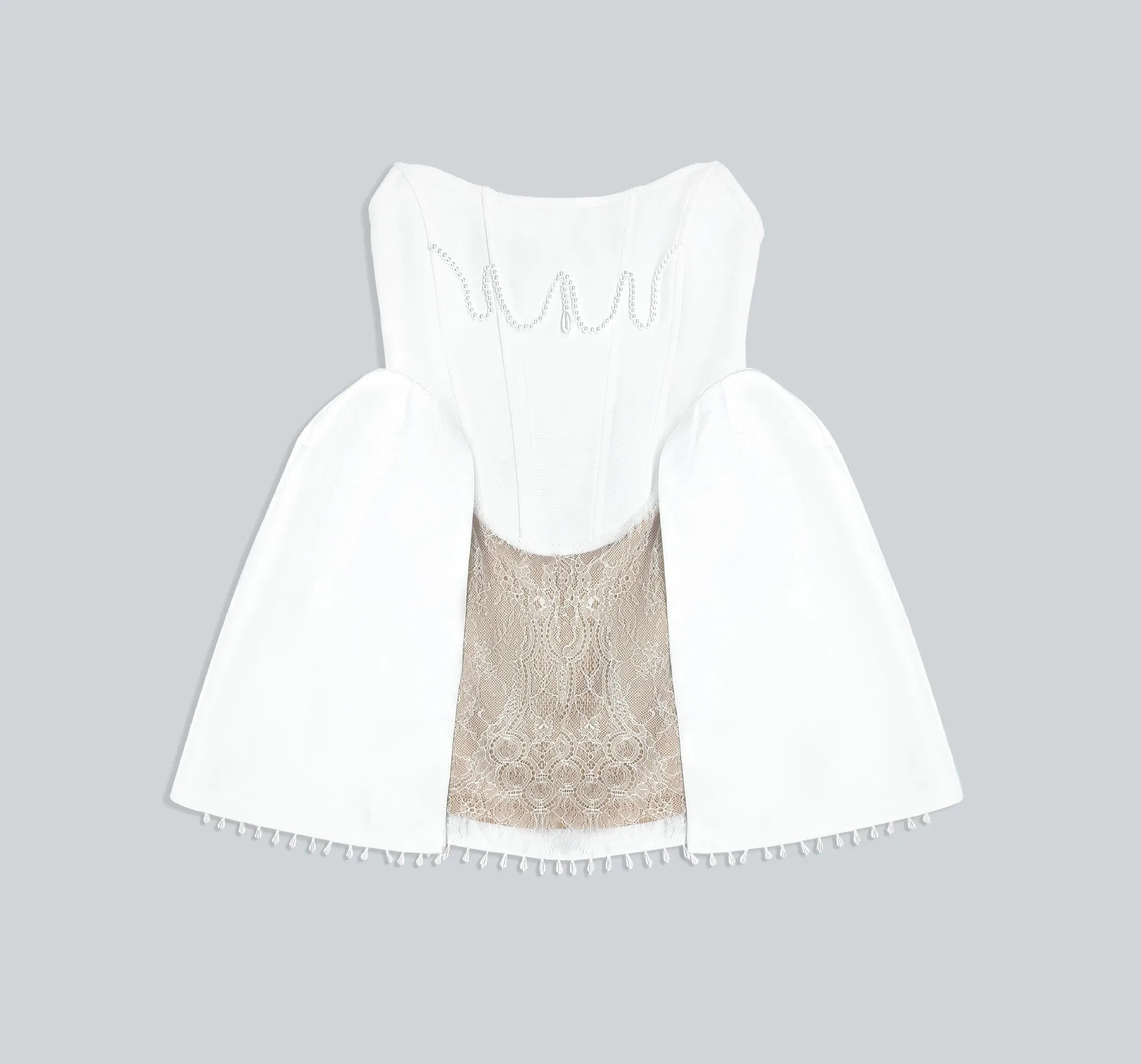 Black White Color Women Sexy Strapless Shinning Diamond Lace A-line Mini Dress Birthday Party Cute Girls'Phot Shoot Dress WHITE