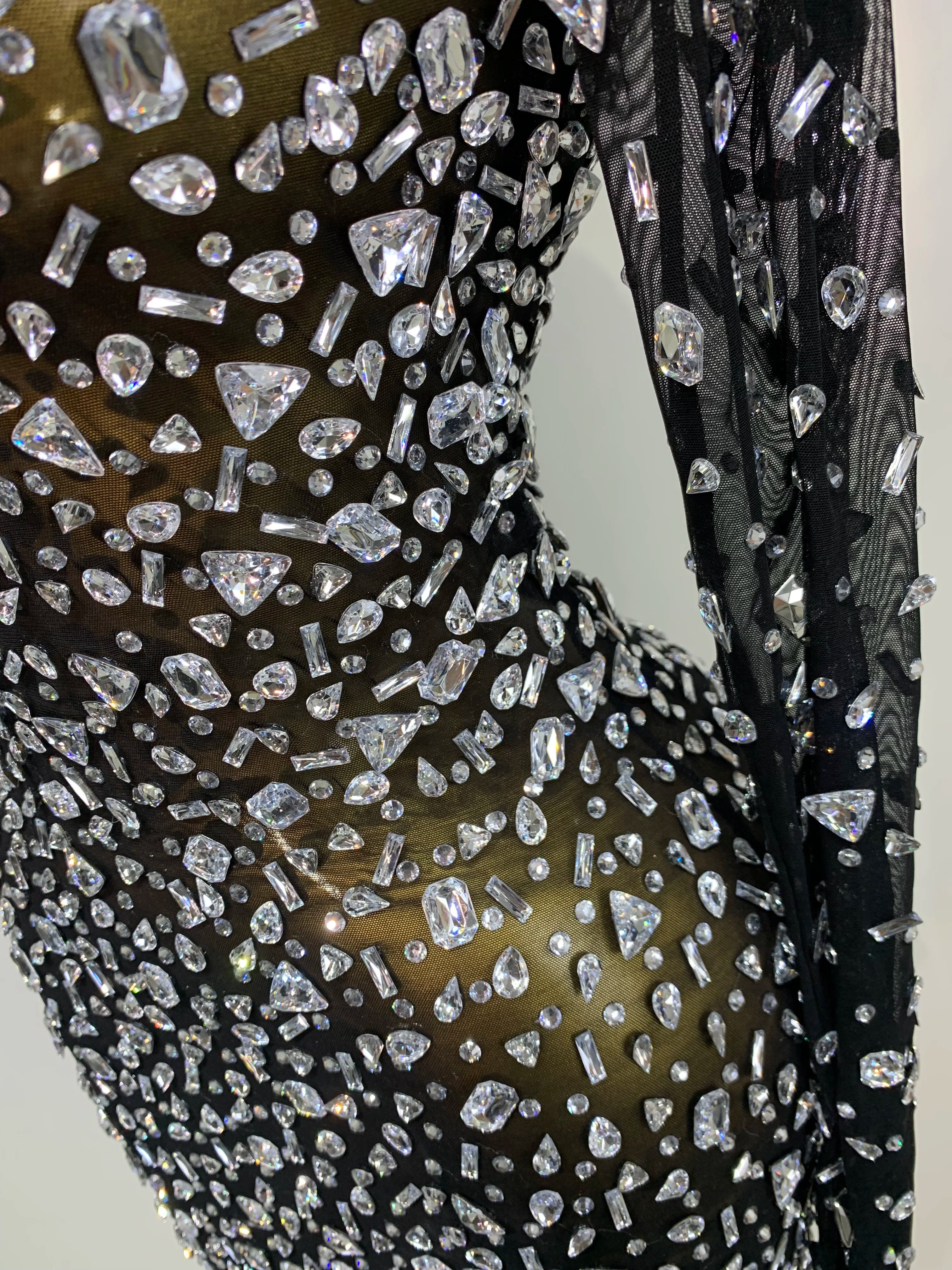 Sparkly Rhinestone Sexy Transparent Mini Dress Celebrity Evening Party Prom Birthday Photo Shoot Nightclub Stage Costume