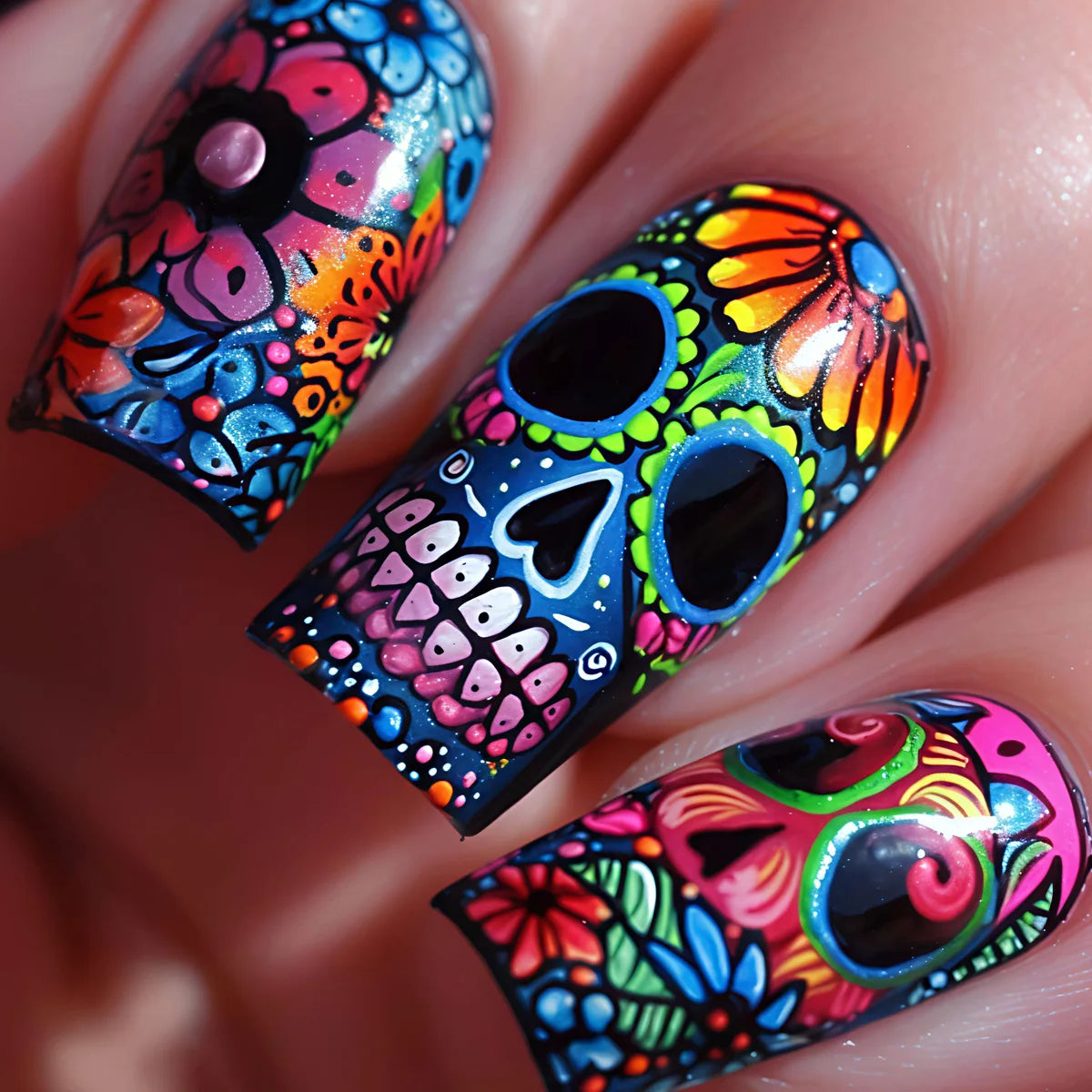 24pcs/set Short Medium fake nails for Halloween party Dead trees and crows bat Night sky Square almond tips press on false nail 2886